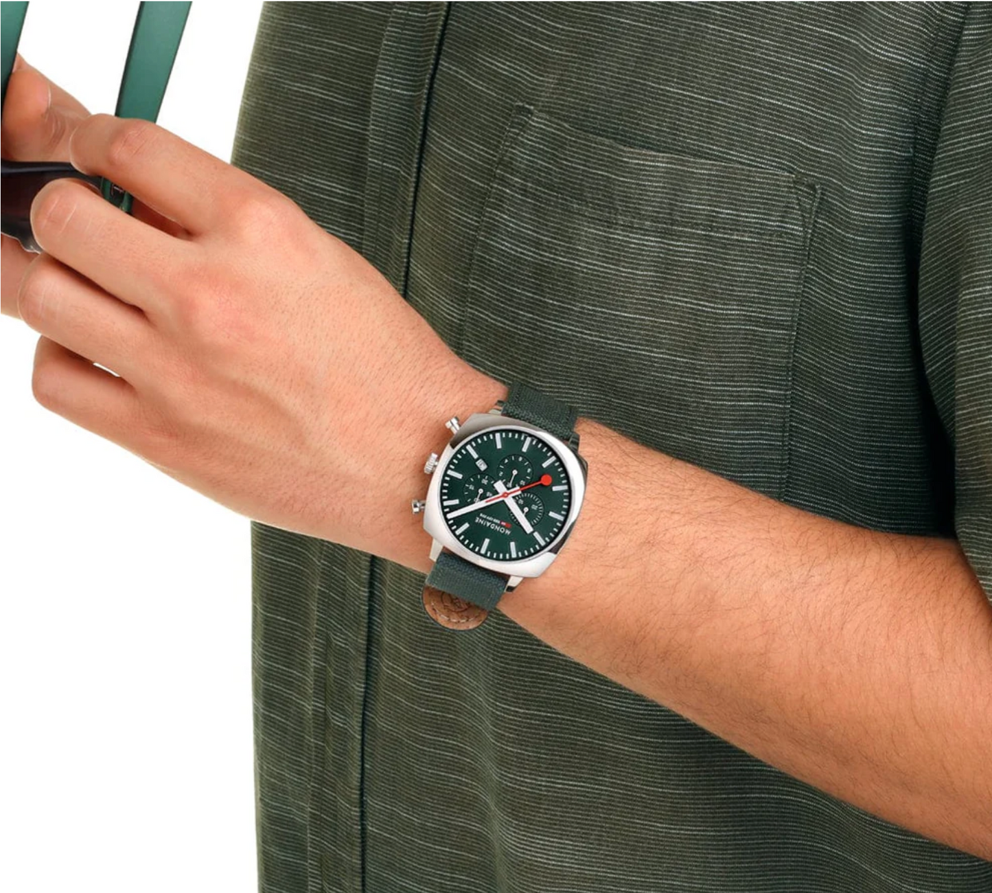 Mondaine MSL.41460.LF.SET Mens Cushion Park Green 41 mm Chronograph Swiss Watch