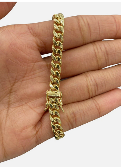 10k Real Yellow Gold Miami Cuban Bracelet 7 mm Link 8" Inc Long With Box Lock Top Quality