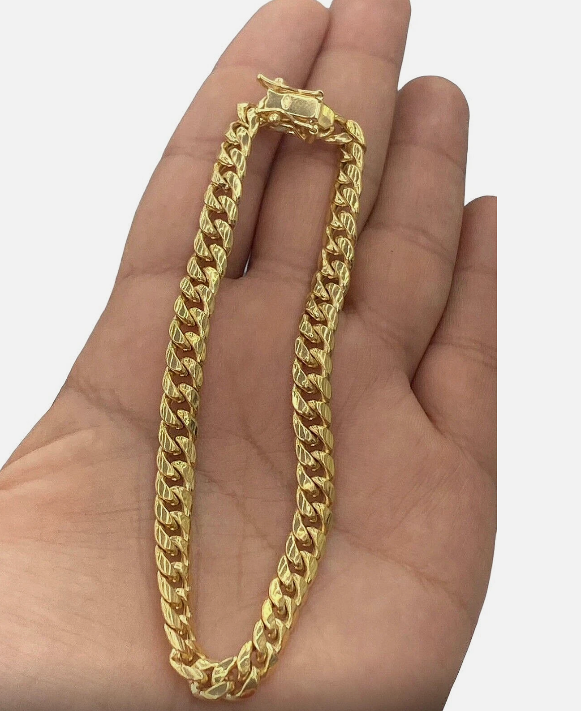 10k Real Yellow Gold Miami Cuban Bracelet 7 mm Link 8" Inc Long With Box Lock Top Quality
