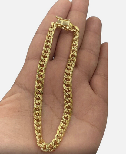 10k Real Yellow Gold Miami Cuban Bracelet 7 mm Link 8" Inc Long With Box Lock Top Quality