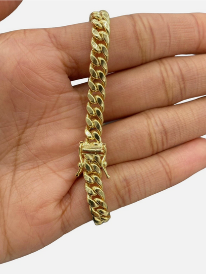 10k Real Yellow Gold Miami Cuban Bracelet 7 mm Link 8" Inc Long With Box Lock Top Quality