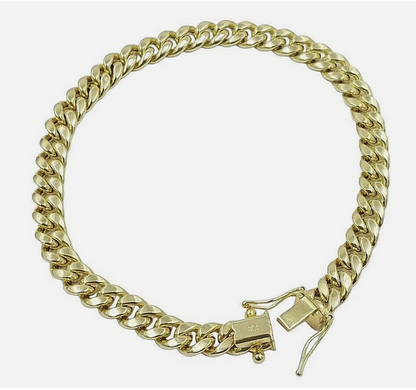 10k Real Yellow Gold Miami Cuban Bracelet 7 mm Link 8" Inc Long With Box Lock Top Quality