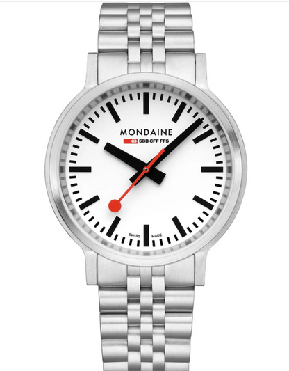 Mondaine stop2go 41mm Swiss Made White Dial Sapphire Steel Watch MST.4101B.SJ