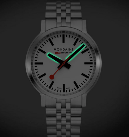 Mondaine stop2go 41mm Swiss Made White Dial Sapphire Steel Watch MST.4101B.SJ