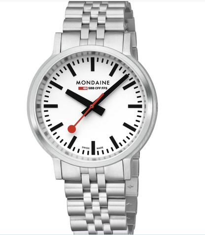 Mondaine stop2go 41mm Swiss Made White Dial Sapphire Steel Watch MST.4101B.SJ