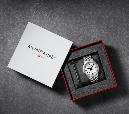 Mondaine stop2go 41mm Swiss Made White Dial Sapphire Steel Watch MST.4101B.SJ