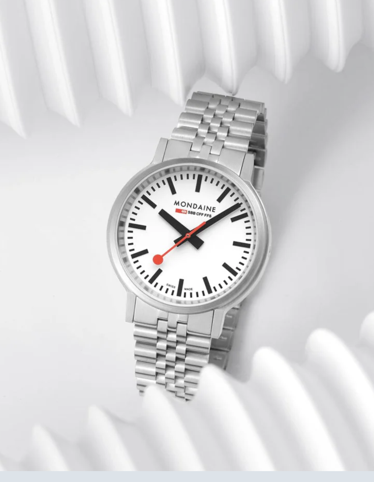 Mondaine stop2go 41mm Swiss Made White Dial Sapphire Steel Watch MST.4101B.SJ