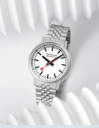 Mondaine stop2go 41mm Swiss Made White Dial Sapphire Steel Watch MST.4101B.SJ