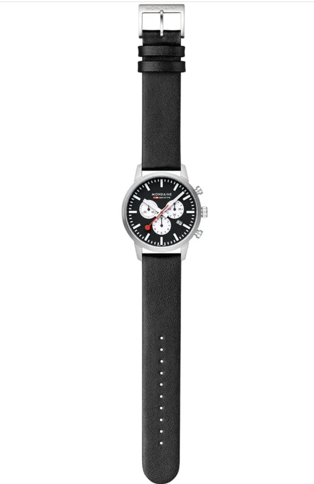 Mondaine NEO Chronograph 41mm Swiss Made Black Vegan Leather Watch MSD.41420.LBV