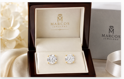 2 Ct Round Cut VS1/E Certified Lab Grown Diamond Stud Earrings 14k Solid Yellow Gold Screw Back