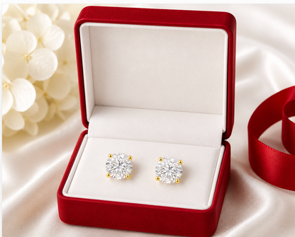 2 Ct Round Cut VS1/E Certified Lab Grown Diamond Stud Earrings 14k Solid Yellow Gold Screw Back