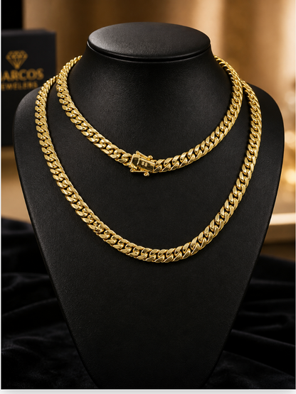 Real 14k Pure Yellow Gold Chain Necklace 22" Miami Cuban Link 7mm Mens Box Lock