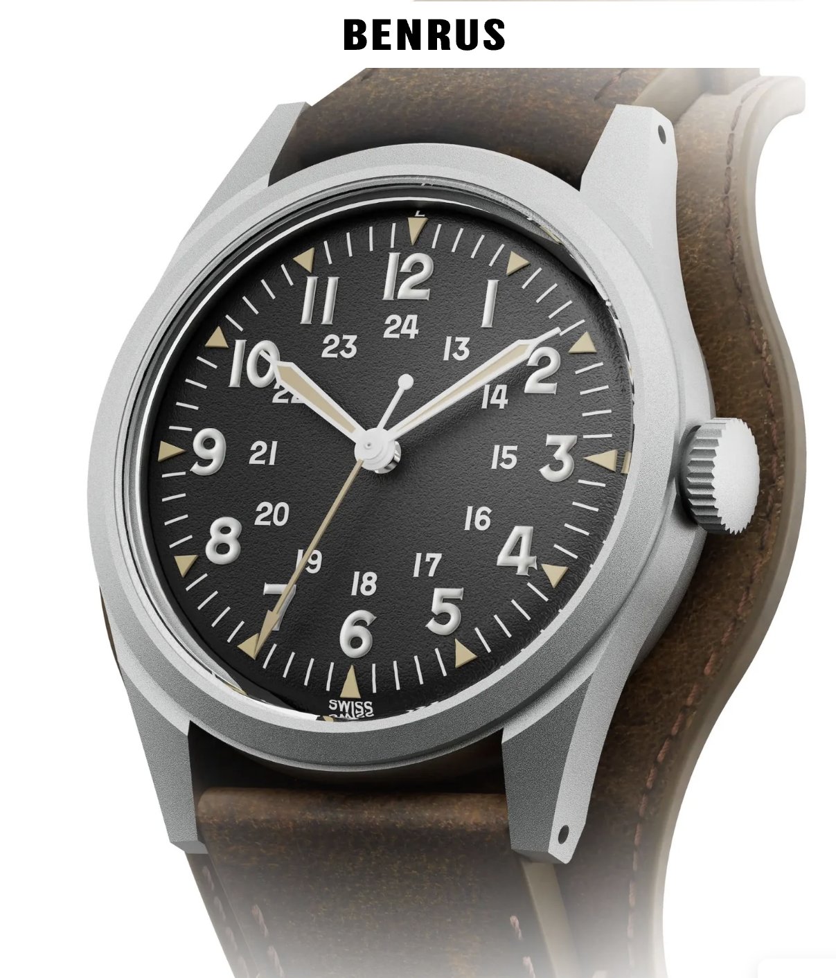 Benrus DTU-2A/P 34mm Swiss Automatic Watch Sapphire Crystal Leather & Nylon Band