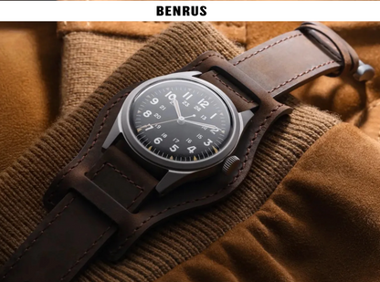 Benrus DTU-2A/P 34mm Swiss Automatic Watch Sapphire Crystal Leather & Nylon Band
