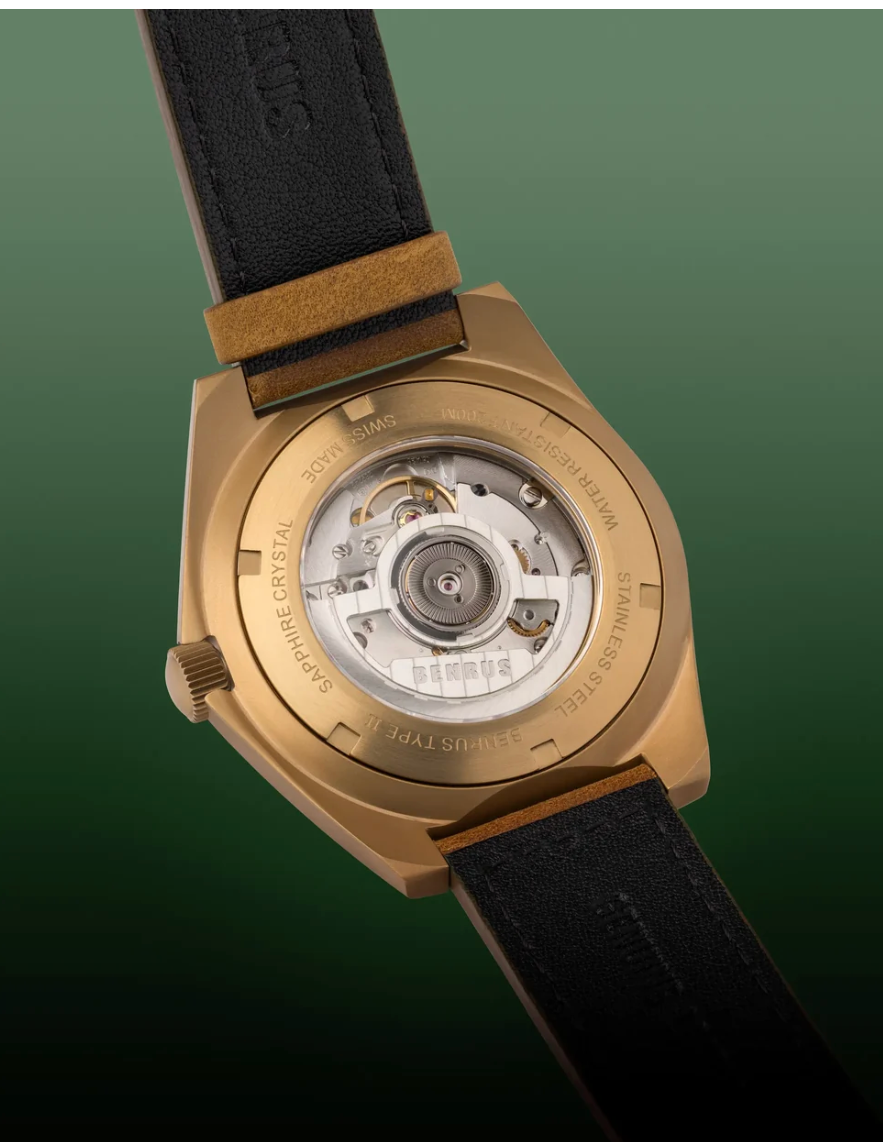 BENRUS TYPE 2 UJ 41.5mm Swiss Made Automatic Watch Bronze PVD ETA 2892 Sapphire Crystal