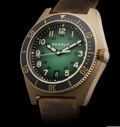 BENRUS TYPE 2 UJ 41.5mm Swiss Made Automatic Watch Bronze PVD ETA 2892 Sapphire Crystal