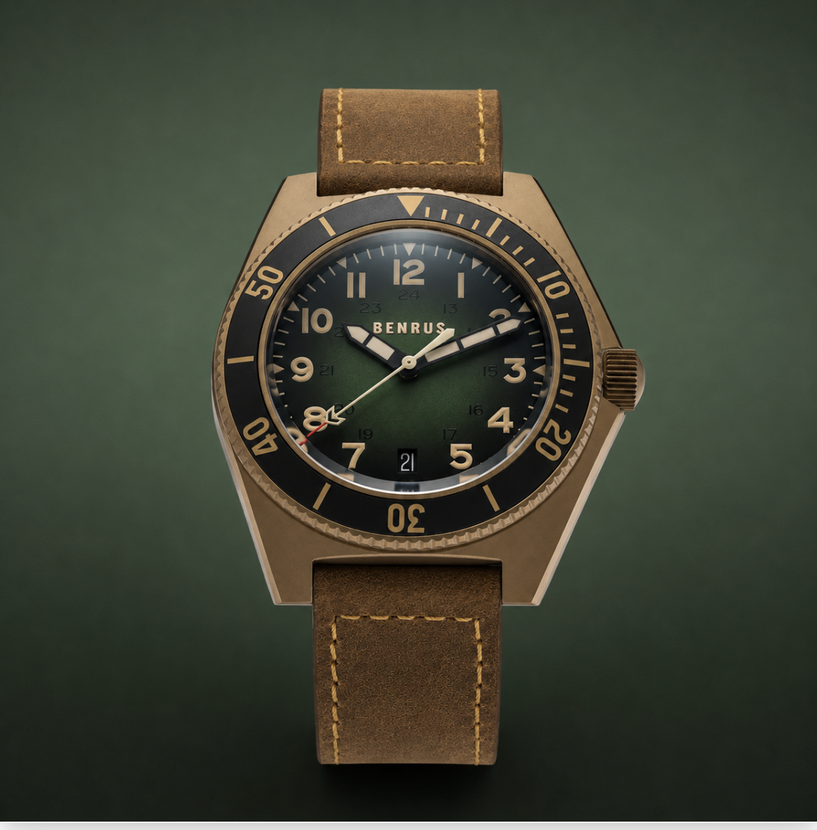 BENRUS TYPE 2 UJ 41.5mm Swiss Made Automatic Watch Bronze PVD ETA 2892 Sapphire Crystal