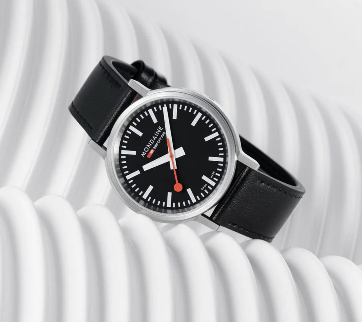 Mondaine Stop2Go Swiss Made 41mm Black Dial Sapphire Watch MST.41020.LBV.2SE