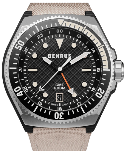 New BENRUS Type 3X Black GMT Automatic 42mm Carbon Titanium ETA 2893 Mens Watch