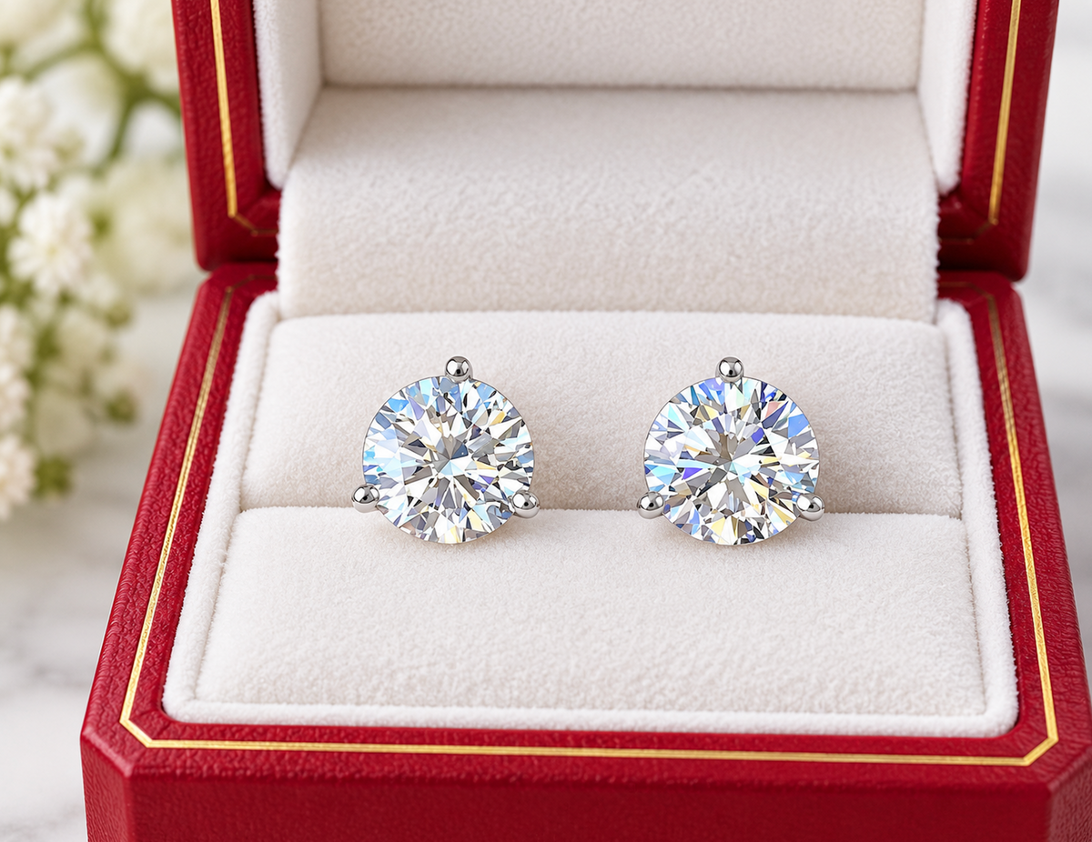 2.00 Ct Round Cut Certified VS1/E Lab Grown Diamond Martini Set Stud Earrings 14K White Gold