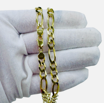 10k Solid Heavy Yellow Gold 7mm Figaro Link Chain 22" Inc Long Necklace Lobster Lock