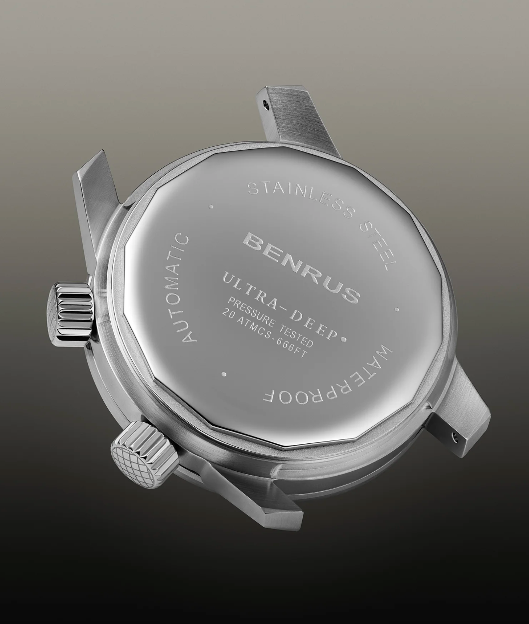 New BENRUS Ultra-Deep Automatic Dive Watch 36.5mm Black Dial Swiss Made 200M
