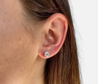 4.00 Ct Round Cut Certified VS1/E Lab Grown Diamond Studs 14K Solid White Gold Screw Backs