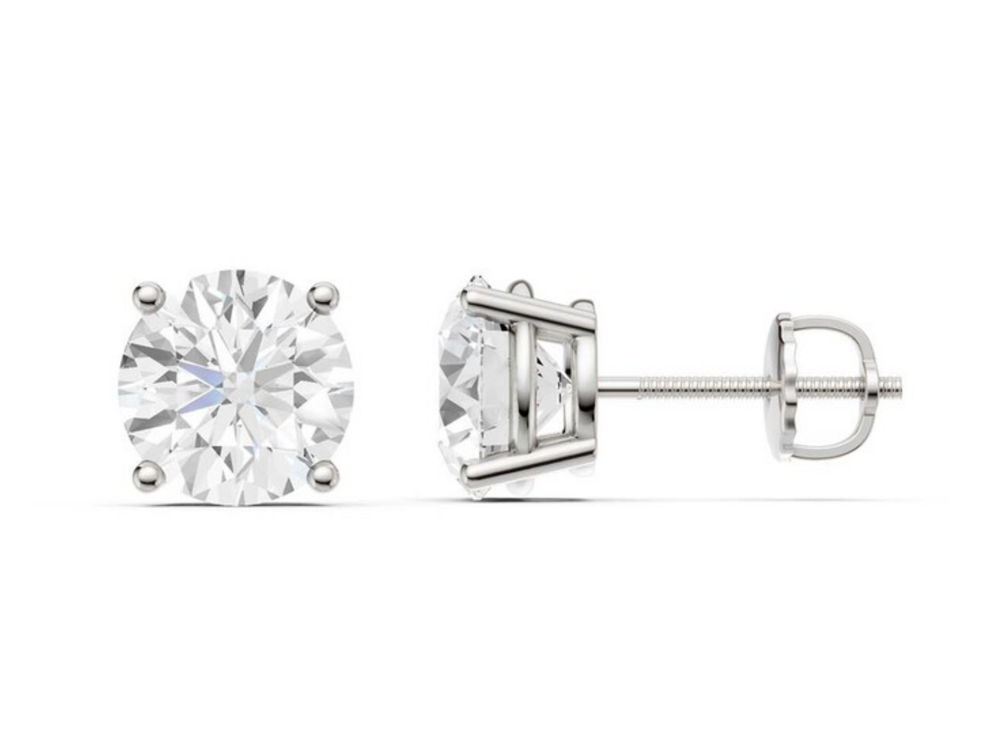 4.00 Ct Round Cut Certified VS1/E Lab Grown Diamond Studs 14K Solid White Gold Screw Backs