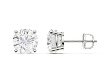 4.00 Ct Round Cut Certified VS1/E Lab Grown Diamond Studs 14K Solid White Gold Screw Backs
