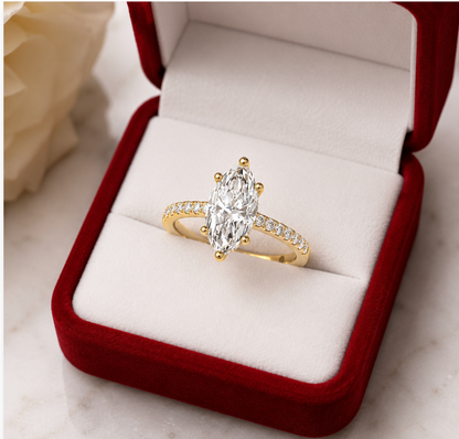 3.43 CTW IGI Certified VS1/DE Marquise Diamond Hidden Halo 14K Solid Yellow Gold Ring