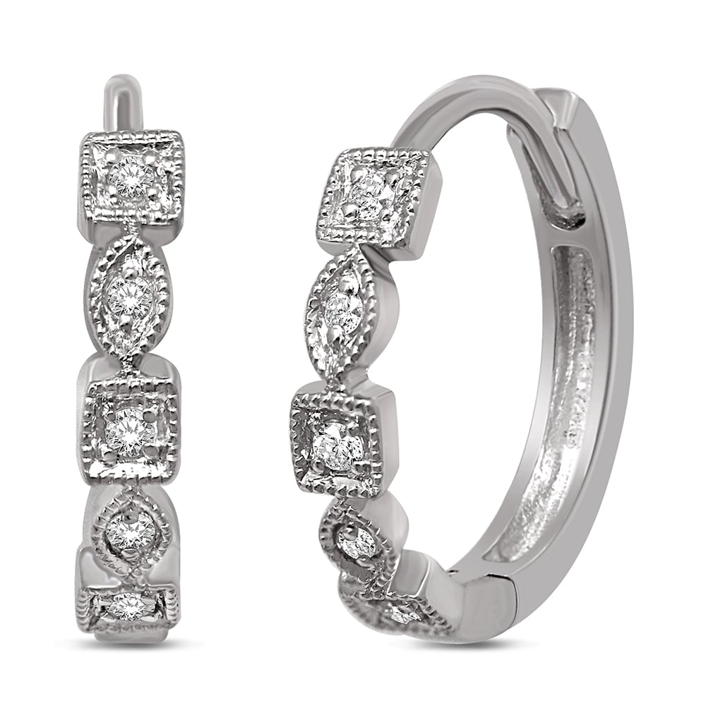 14K White Gold 1/8 Ct.Tw. Diamond Stackable Hoop Earrings