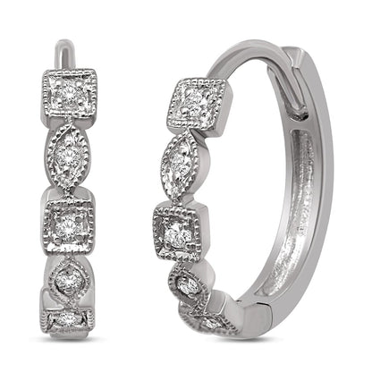 14K White Gold 1/8 Ct.Tw. Diamond Stackable Hoop Earrings