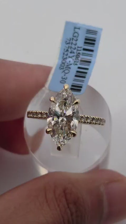 3.43 CTW IGI Certified VS1/DE Marquise Diamond Hidden Halo 14K Solid Yellow Gold Ring