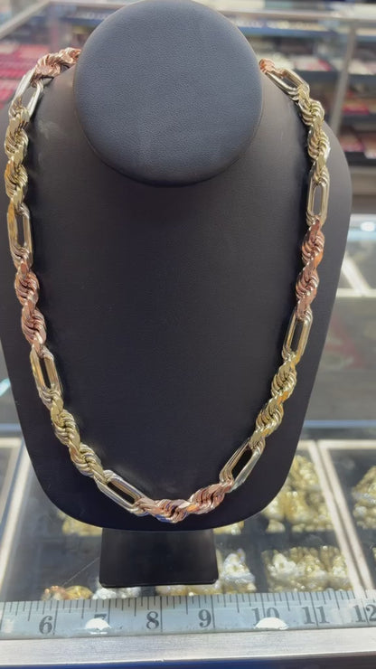 10K Tri-Color Gold Milano Chain 10mm Width 24" Inc Necklace 74.50 Grams Heavy Solid Gold